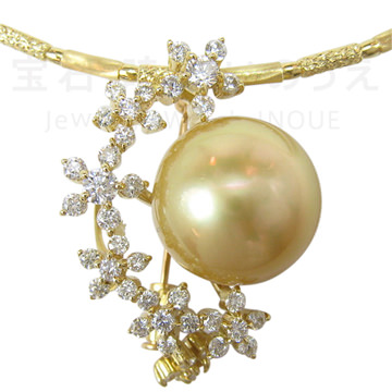K18イエローゴールド製南洋真珠(ゴールデンパール)ネックレス/イヤリング2点セット
